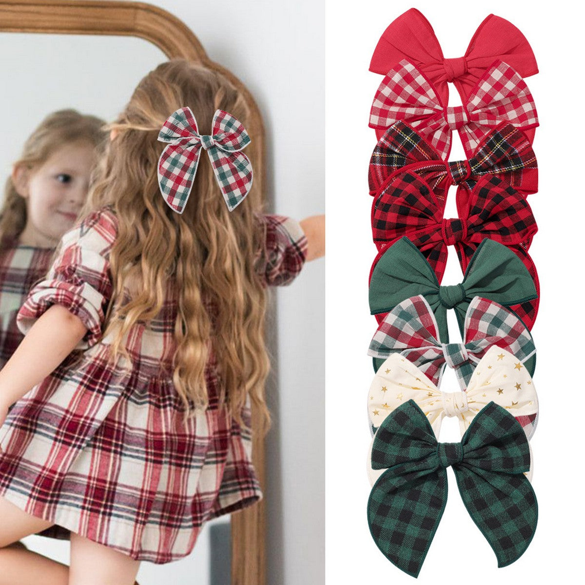 Vintage Plaid Bow Tail Hair Clip For Kids - Red & White