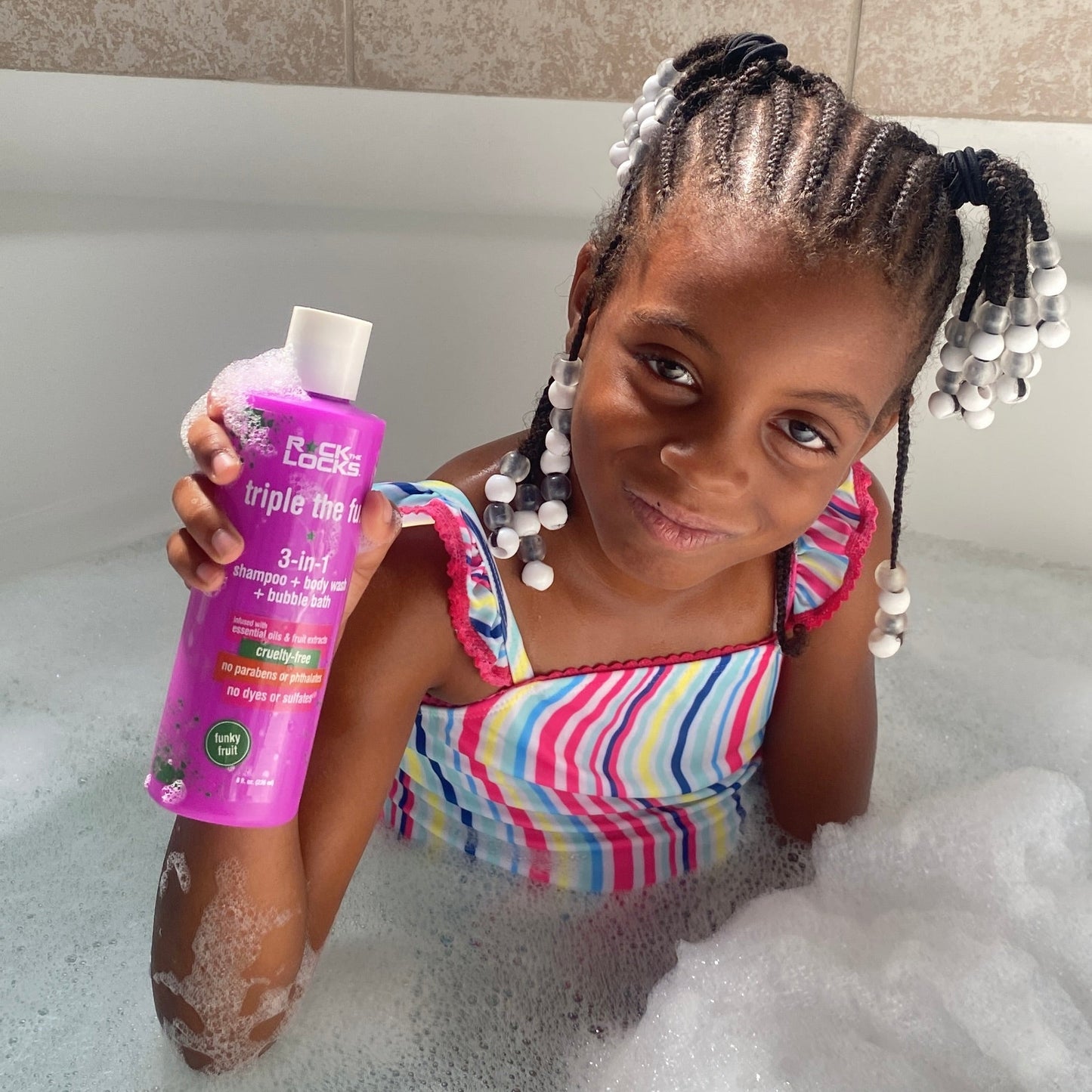 Rock the Locks 3-in-1 is a Shampoo + Body Wash + Bubble Bath