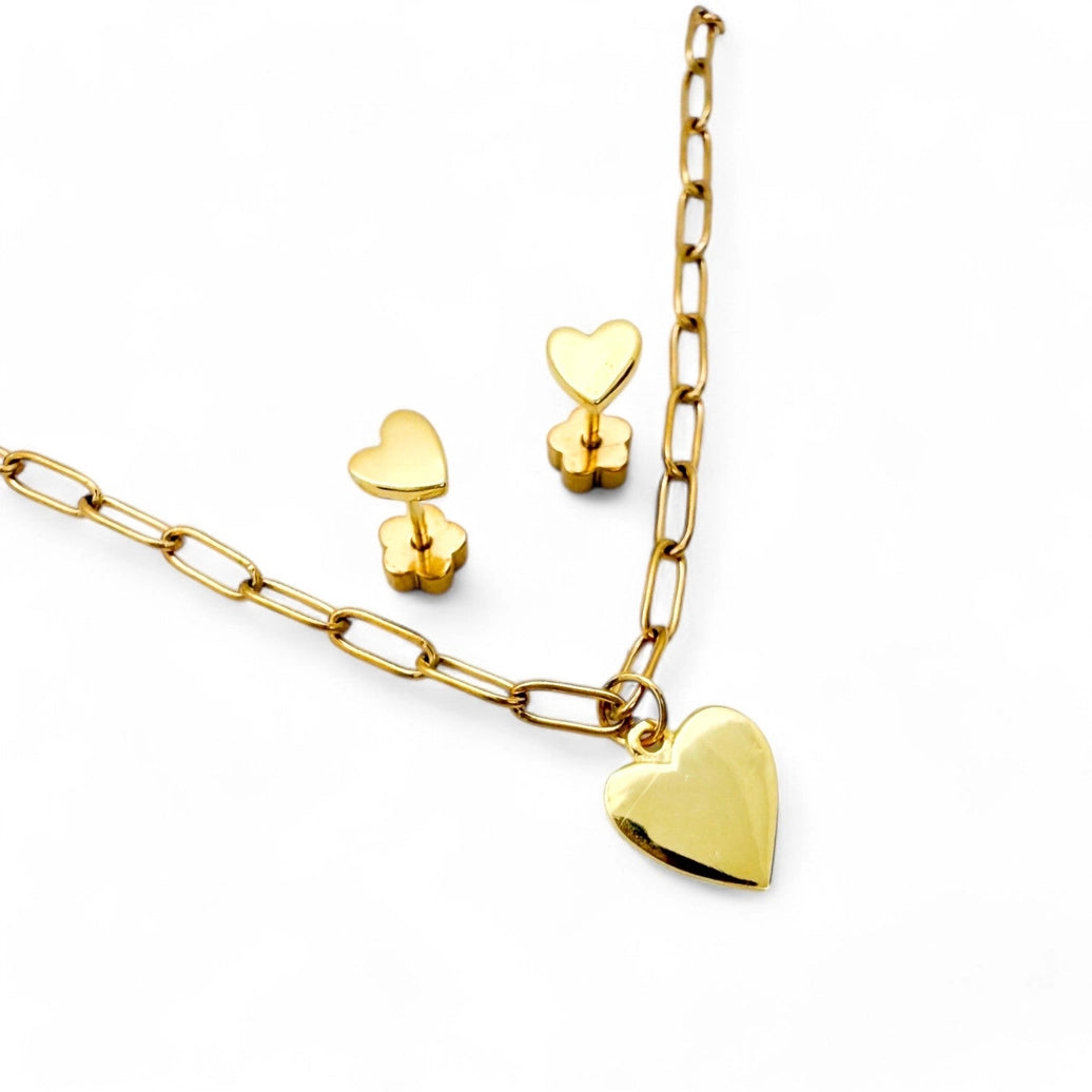 Gold Hearts Kids Necklace and Earring Set - ETHICGOODS