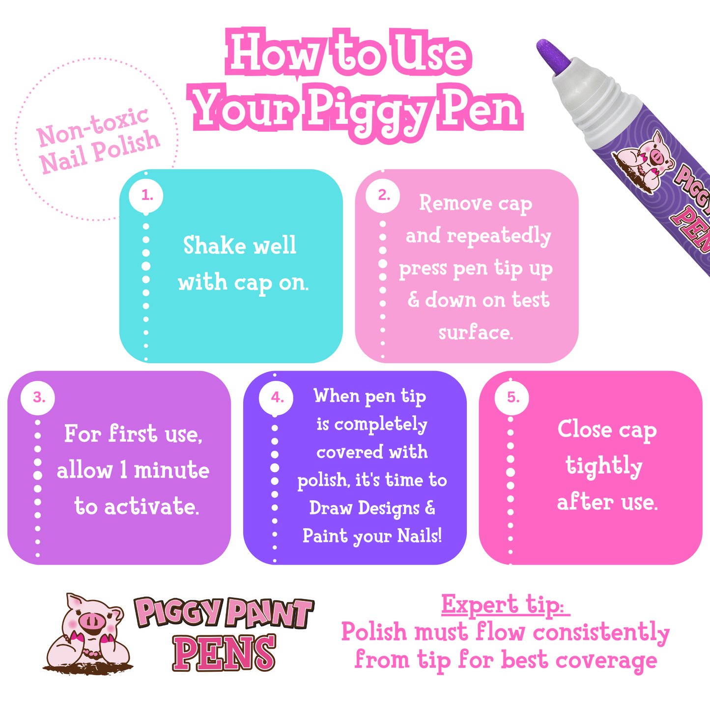 PURPLE Power Piggy Paint Pen - Kids Non-toxic Nail Polish