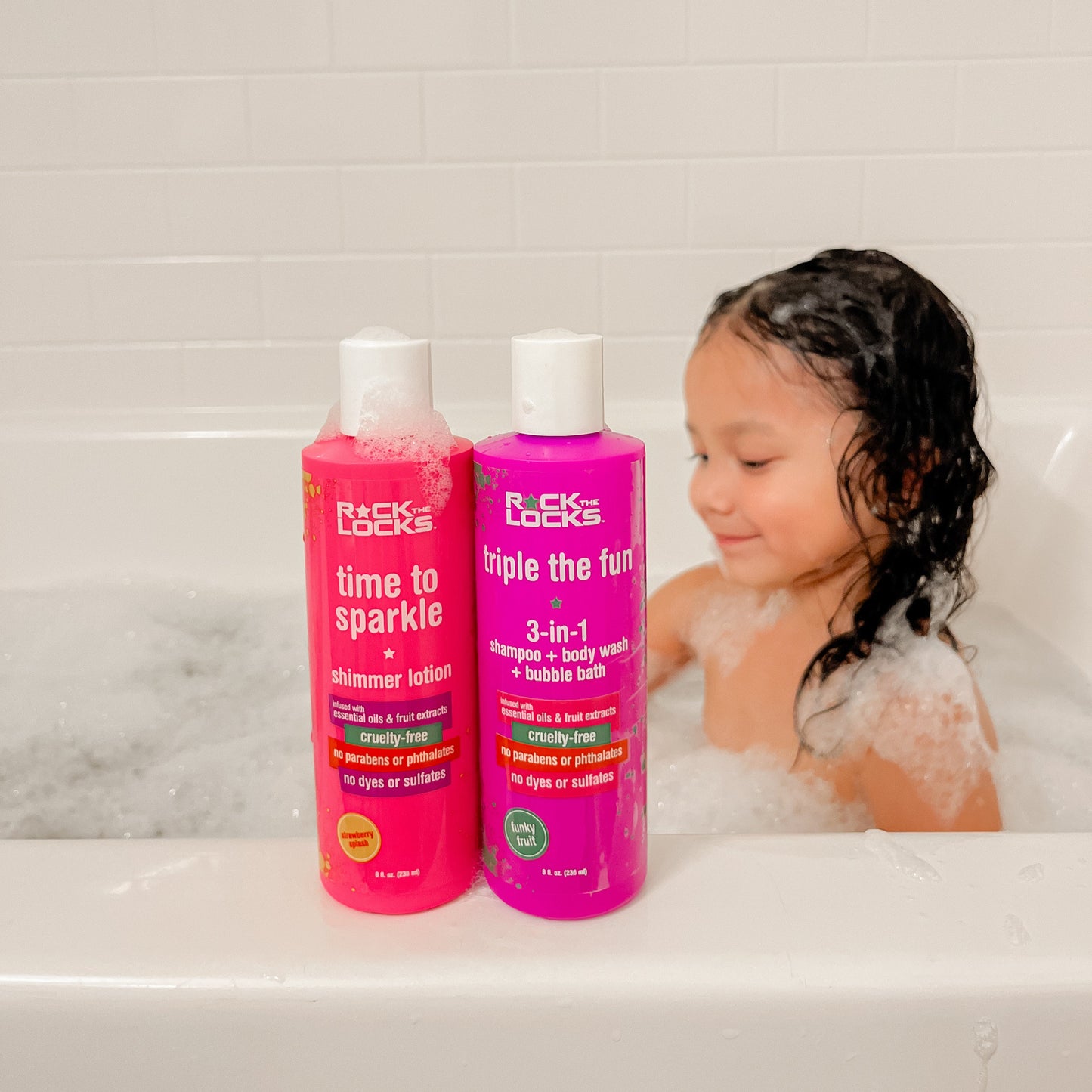 Rock the Locks 3-in-1 is a Shampoo + Body Wash + Bubble Bath