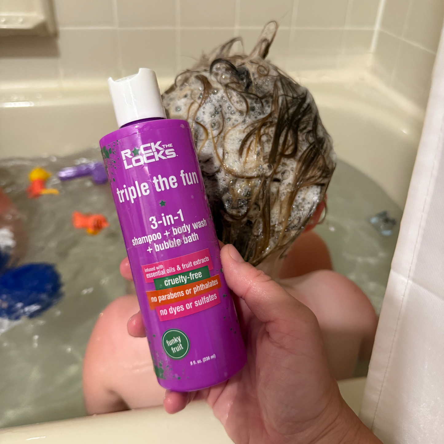 Rock the Locks 3-in-1 is a Shampoo + Body Wash + Bubble Bath