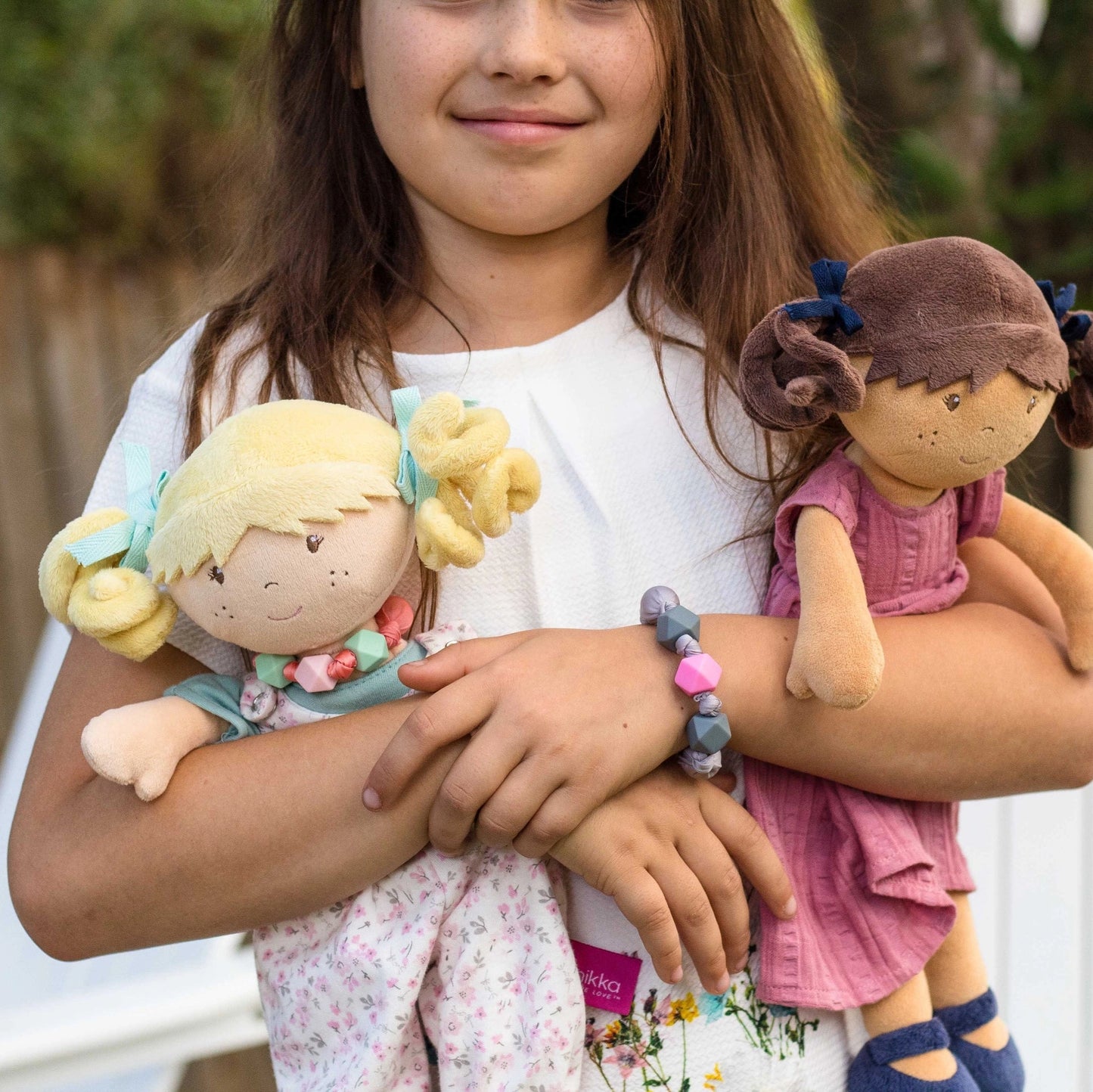 Mandy with Friendship Bracelet in Dusty Rose Dress - Tikiri Toys