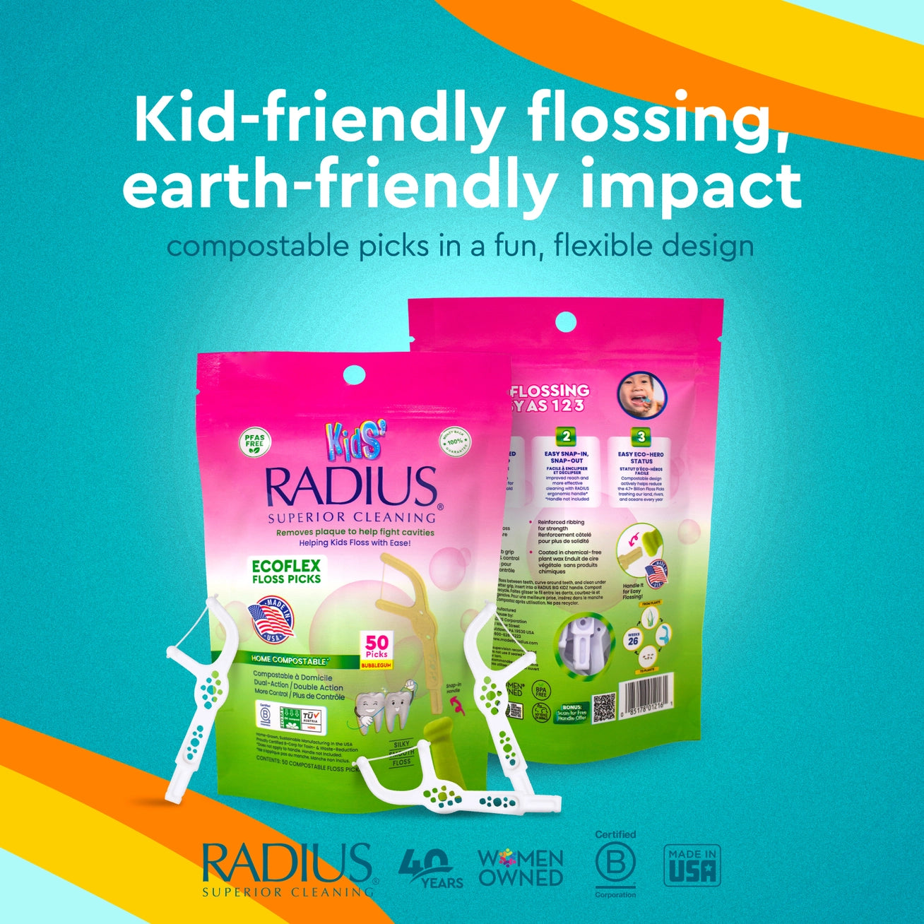 Floss Picks, EcoFlex Compostable KIDS - RADIUS
