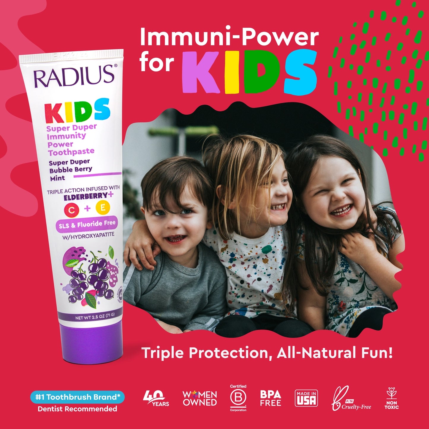 Super Duper Immune Support Children's Toothpaste in Bubble Berry Mint - RADIUS