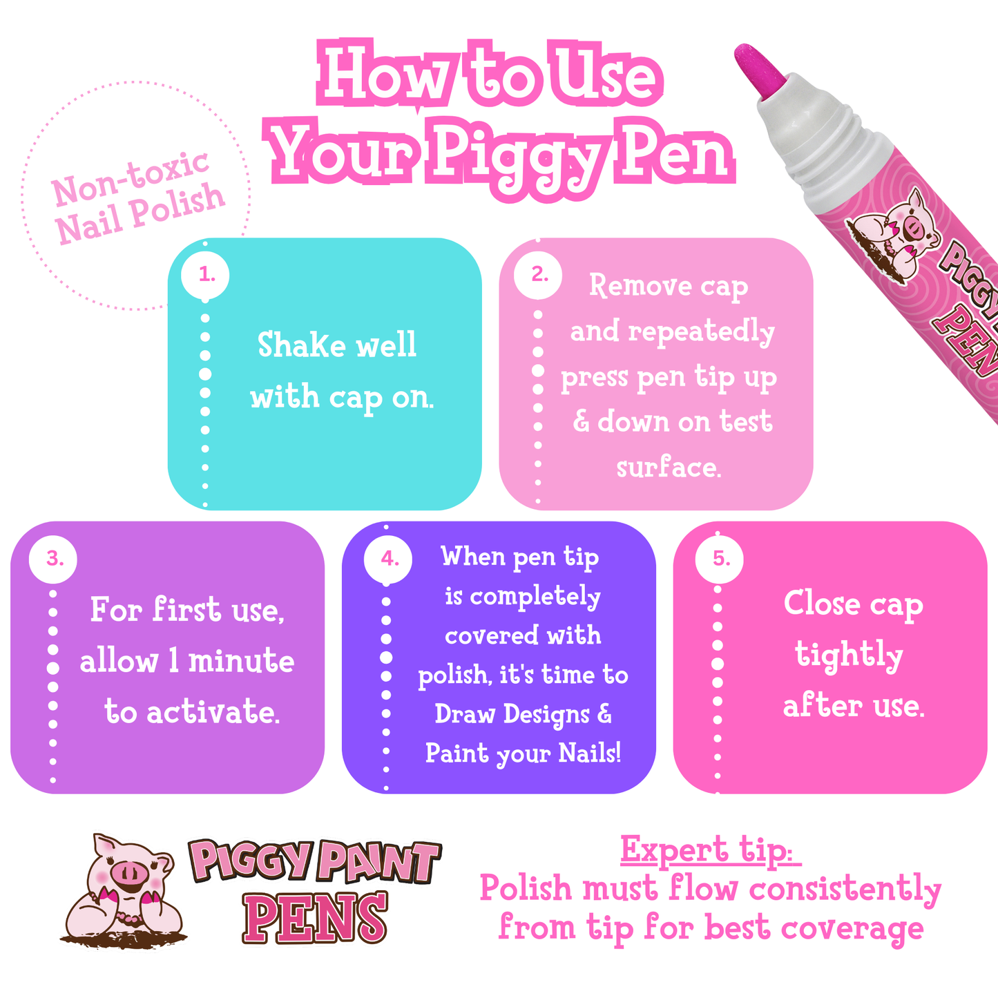 Rudolph’s Red & Green Piggy Paint Pen Bundle - Non-Toxic Nail Polish