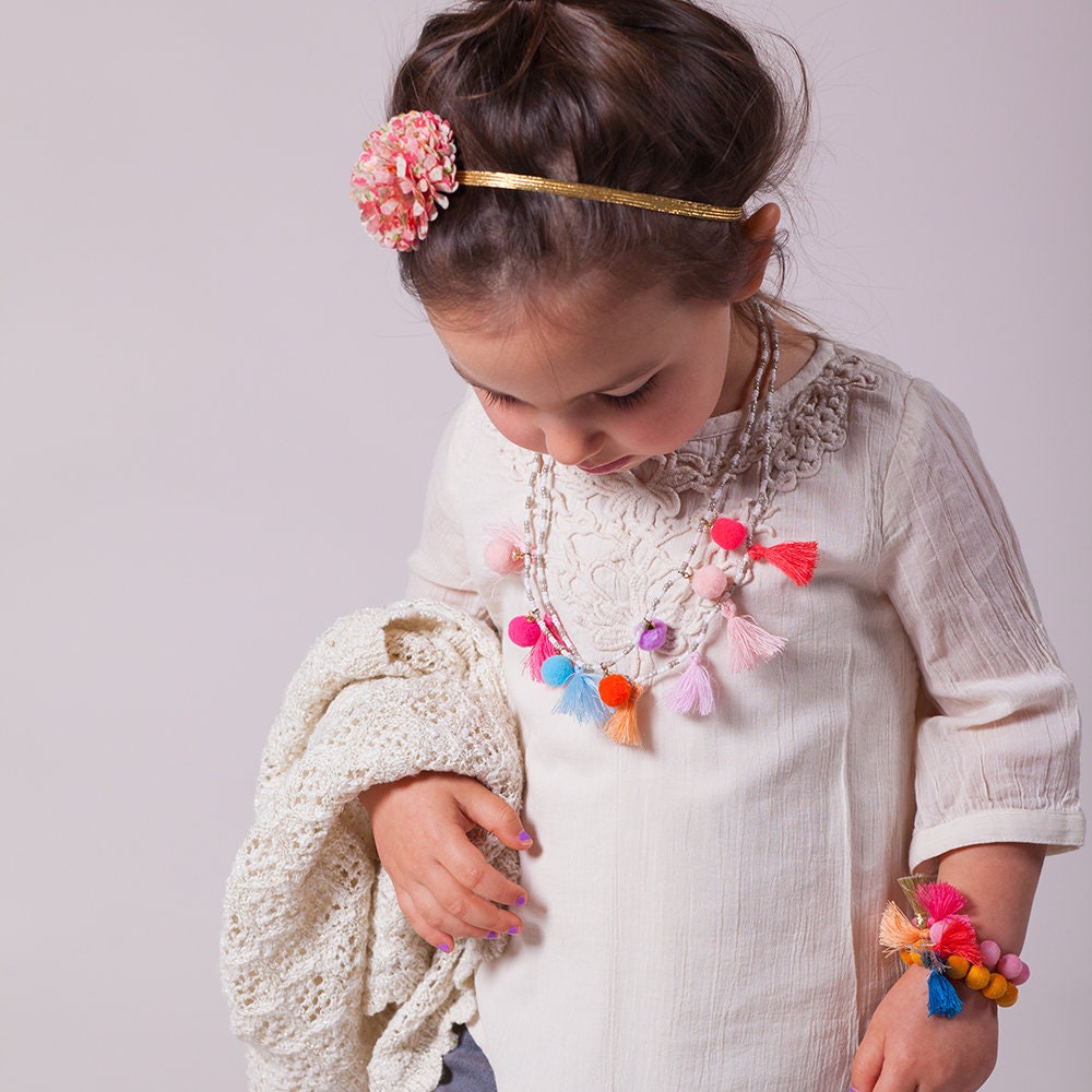 Multicolor Pompom Necklace - Peppercorn Kids