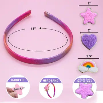 Rhinestone Charm Headband & Hair Clips - Rainbow/Heart/Star - Frog Sac