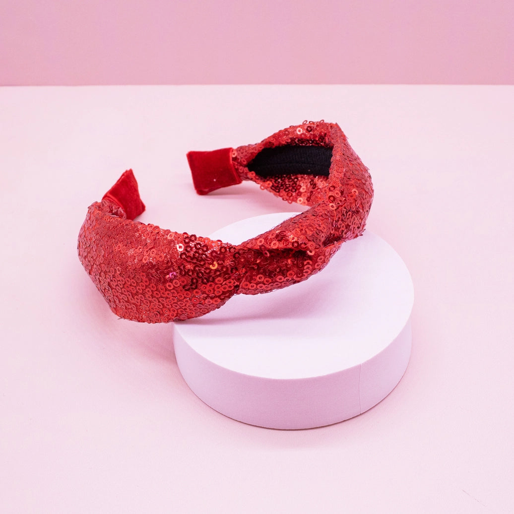 Red Christmas Sequin Knot Headband - Frog Sac