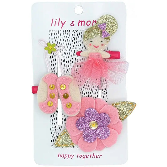 Beautiful Ballet Trio Kids Hair Clips- Ballet Pink - Lily and Momo