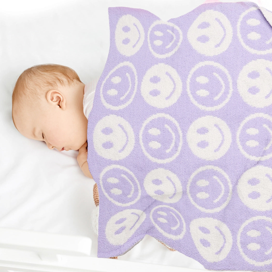 Repeated Happy Face Pattern Kids Throw Blanket