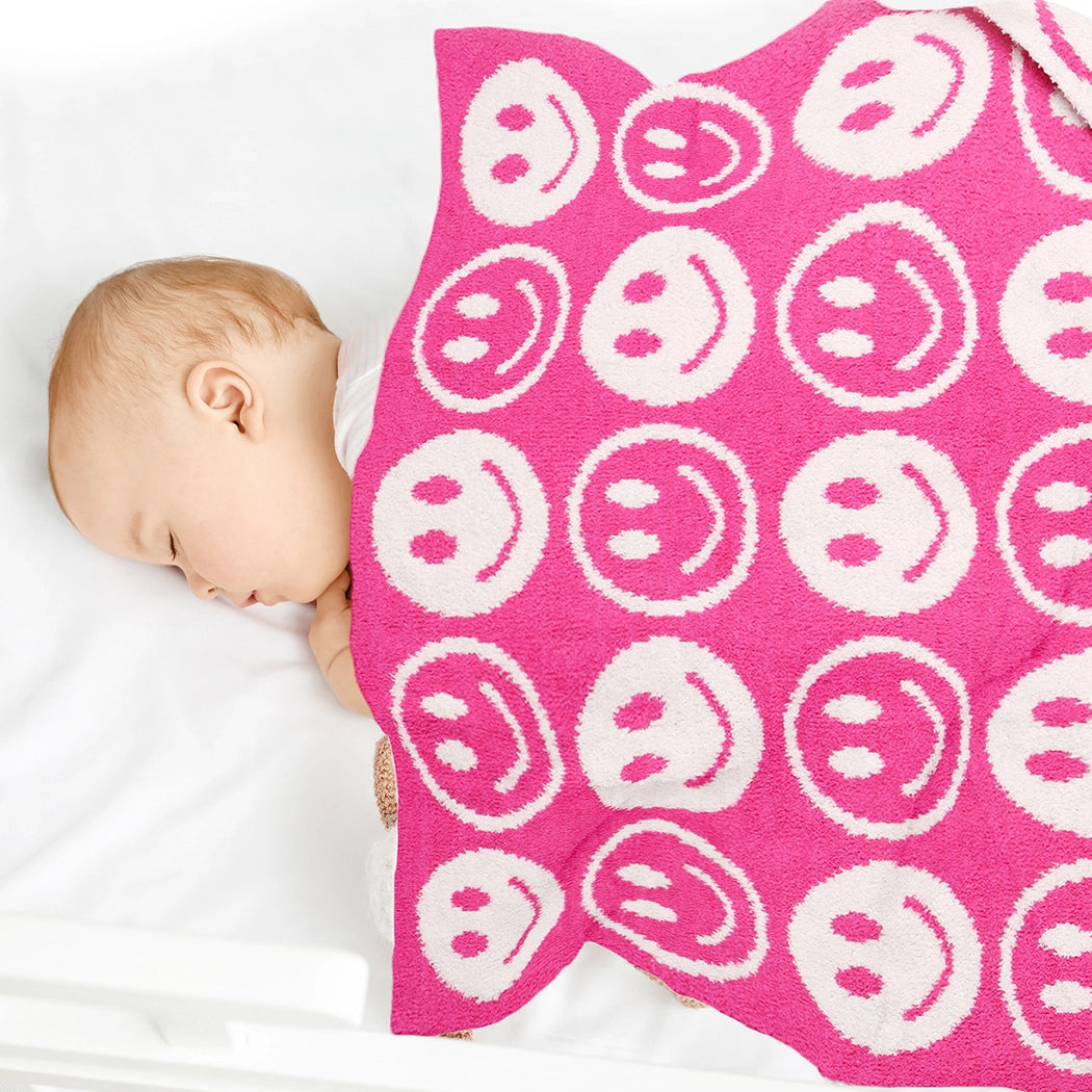 Repeated Happy Face Pattern Kids Throw Blanket
