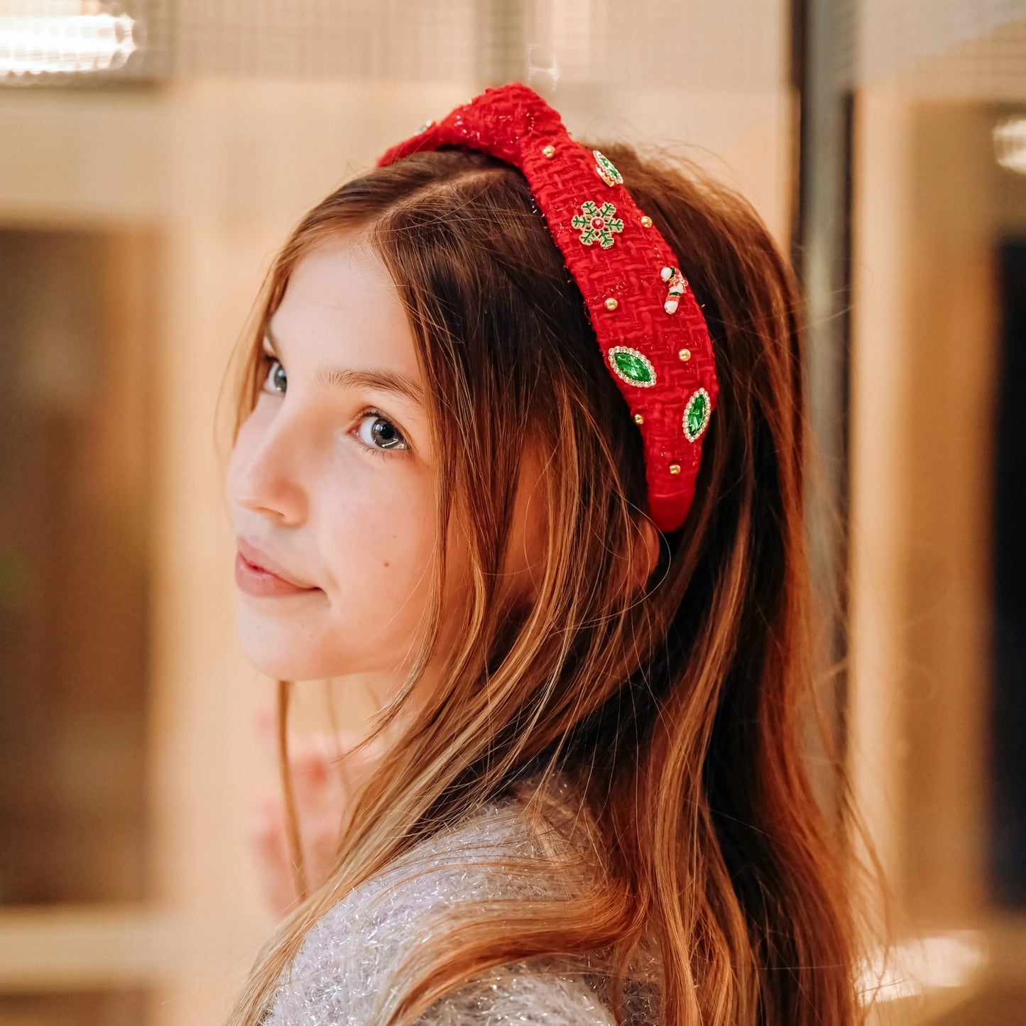Christmas Knot Headband - Embellished Tweed Rhinestone Pearl