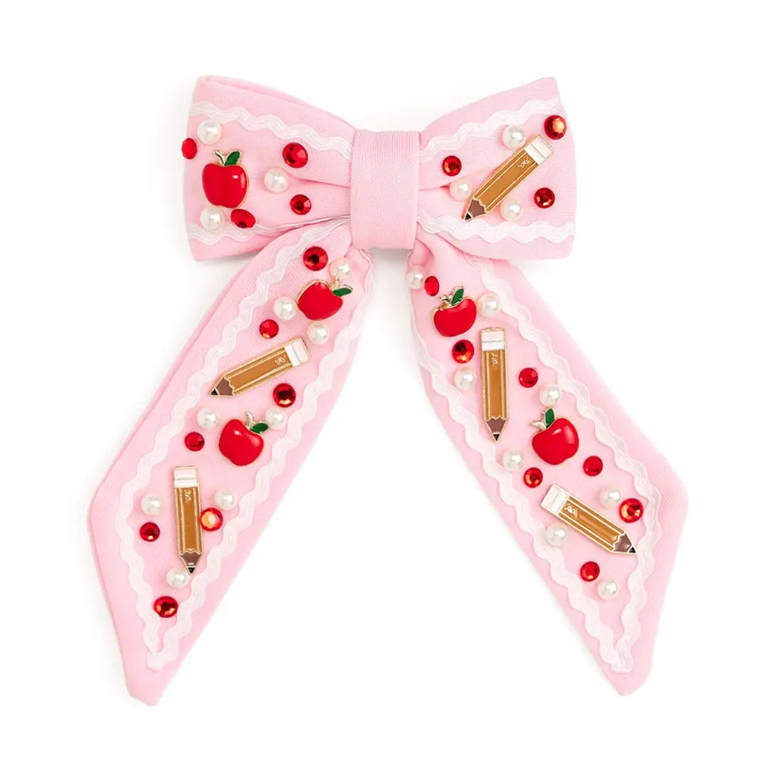 Apple Gemstone Bow Clip - Hair Bows - Back To School