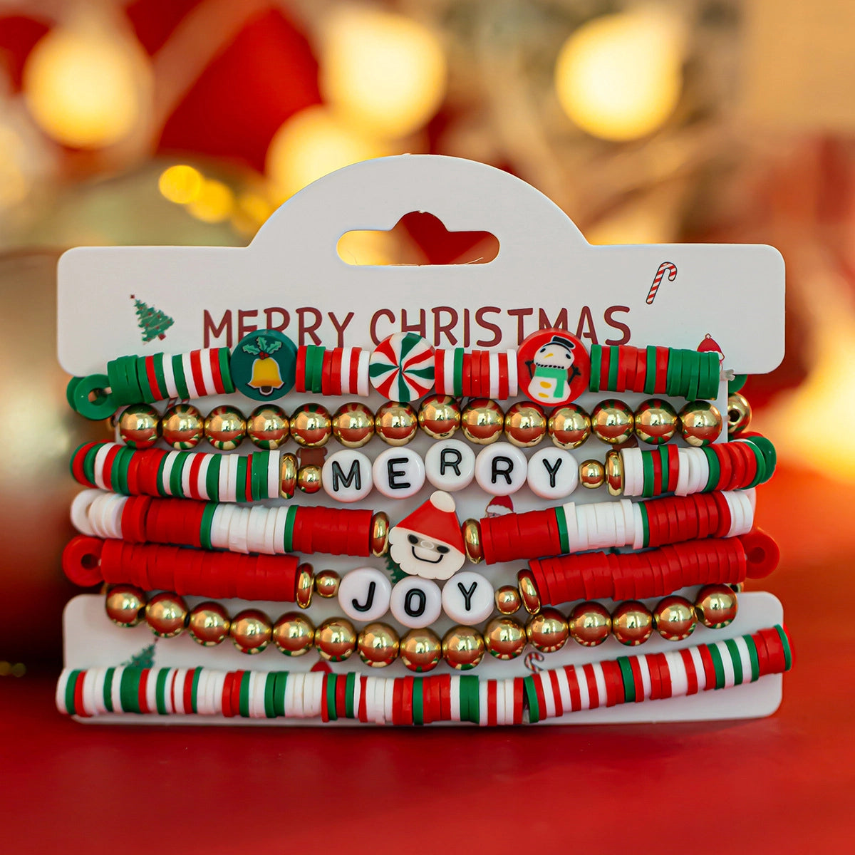 Christmas Red & Green Bead Bracelet Set