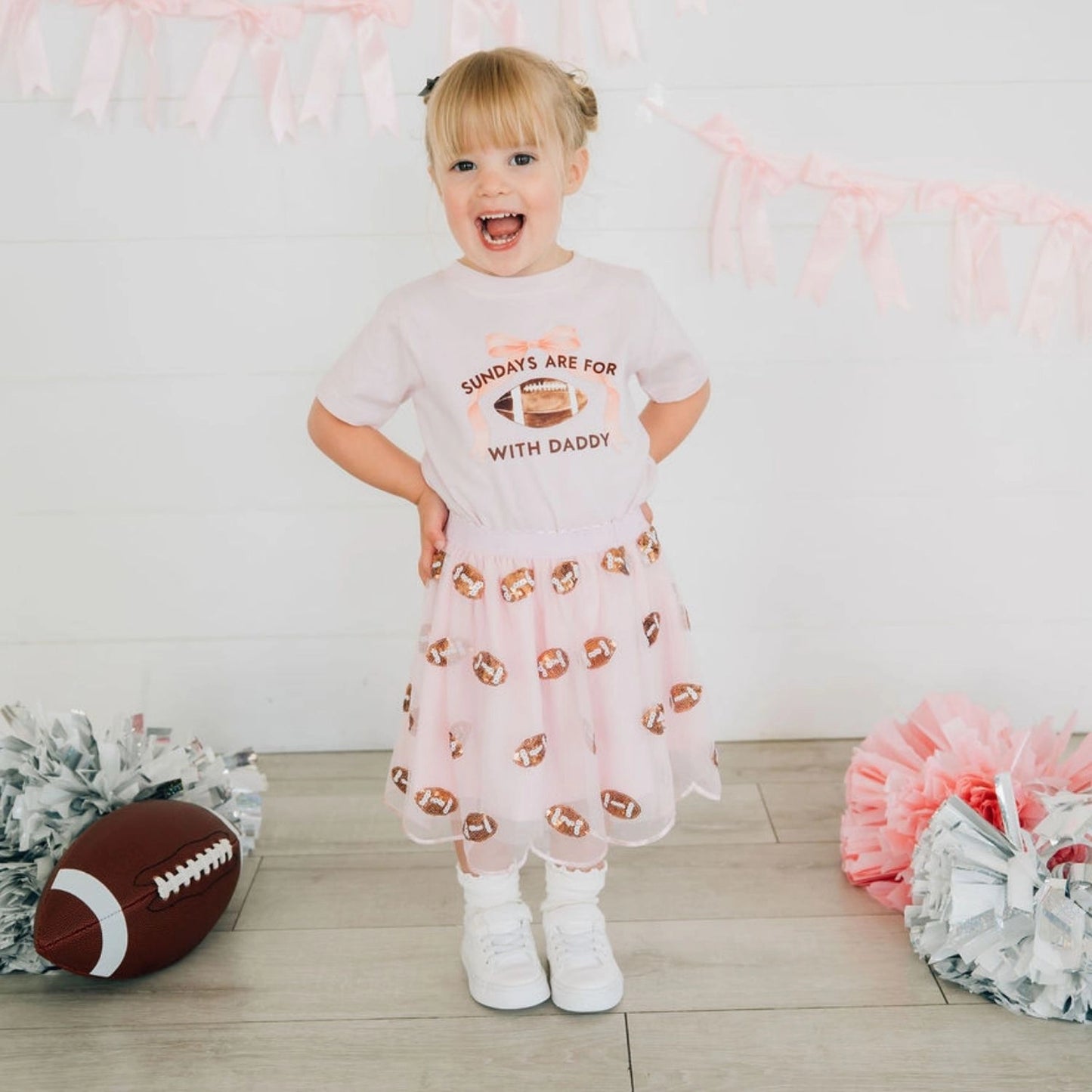Game Day Glitter Bow Clip Set - Football - Kids Hair