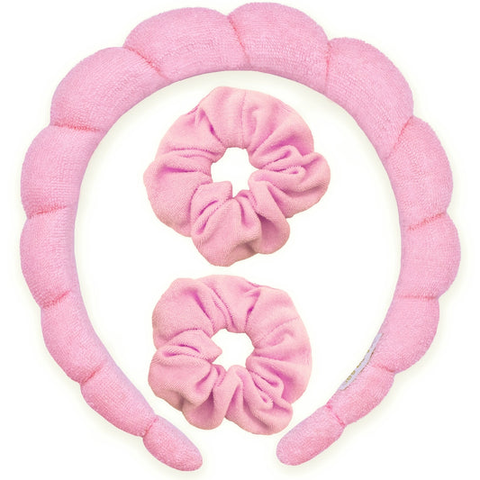 Spa Headband & Scrunchie Wristband Set - Pink - Frog Sac