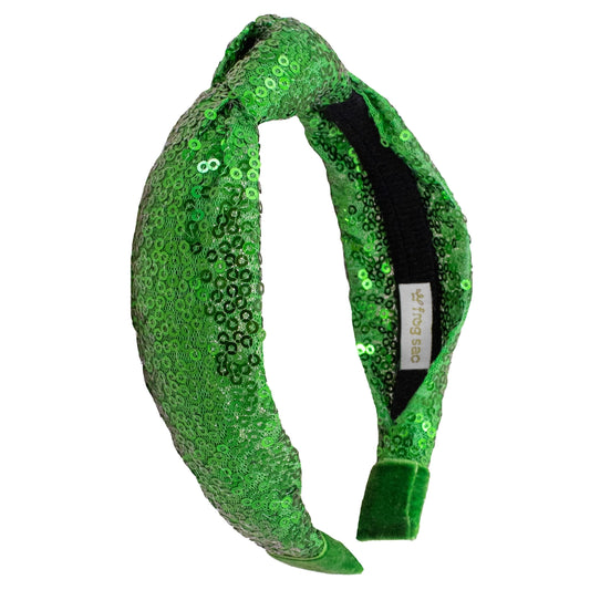 Green Christmas Sequin Knot Headband - Frog Sac
