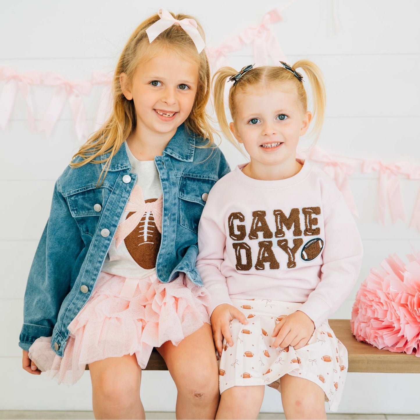 Game Day Glitter Bow Clip Set - Football - Kids Hair