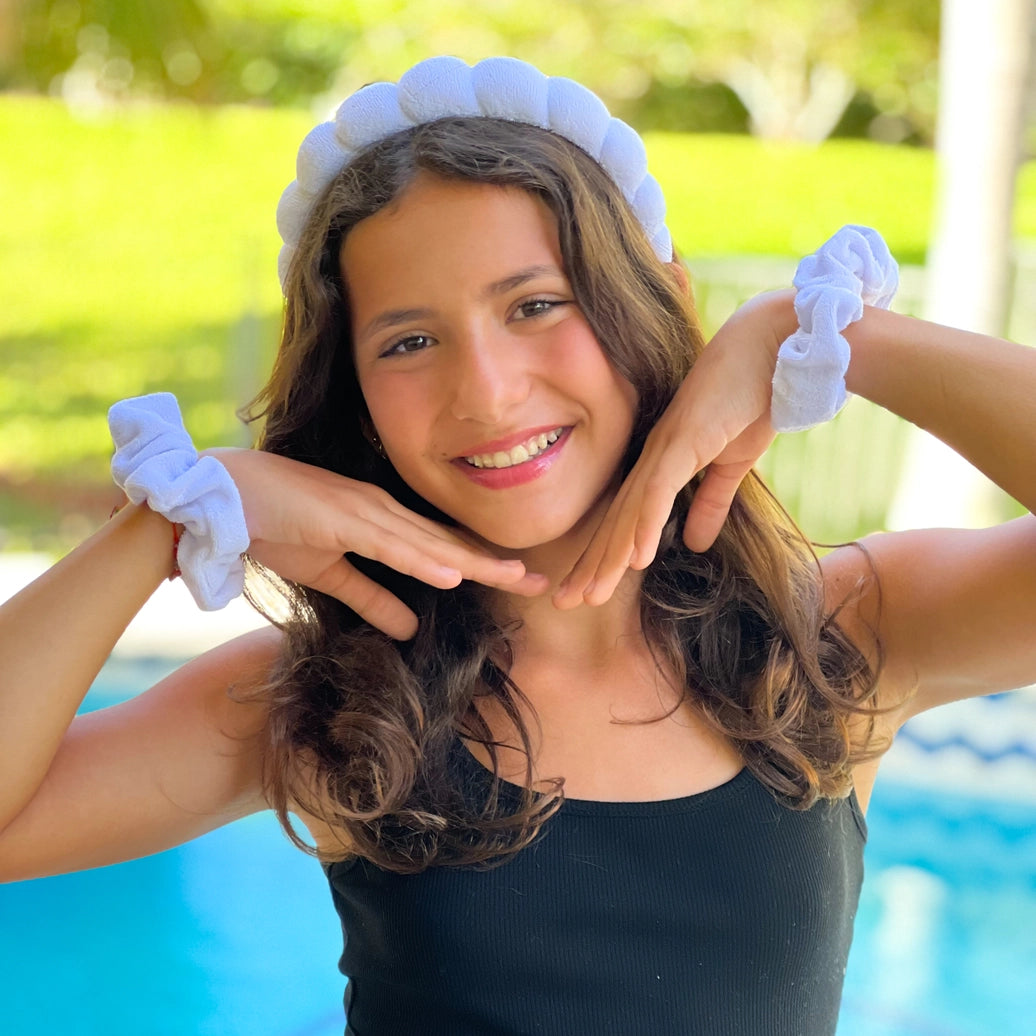 Spa Headband & Scrunchie Wristband Set - Pink - Frog Sac