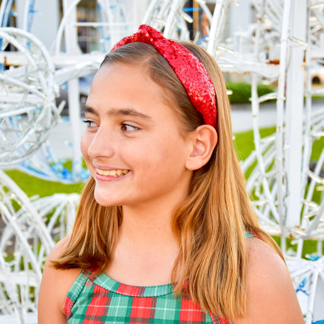 Red Christmas Sequin Knot Headband - Frog Sac