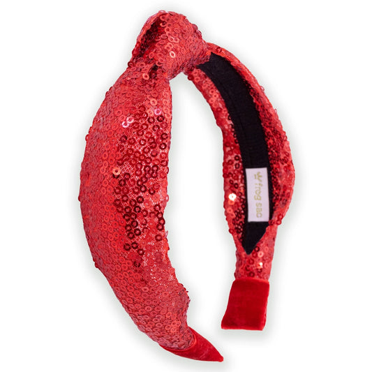 Red Christmas Sequin Knot Headband - Frog Sac