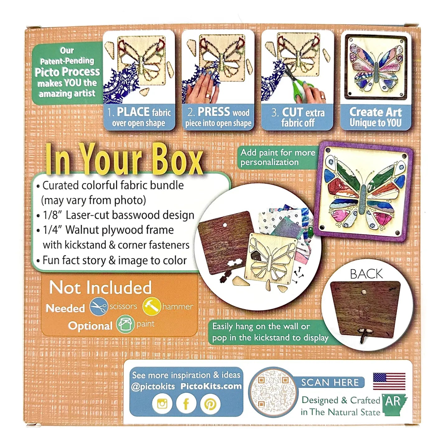 Fabric & Wood Art Kit - Butterfly - Picto Kits