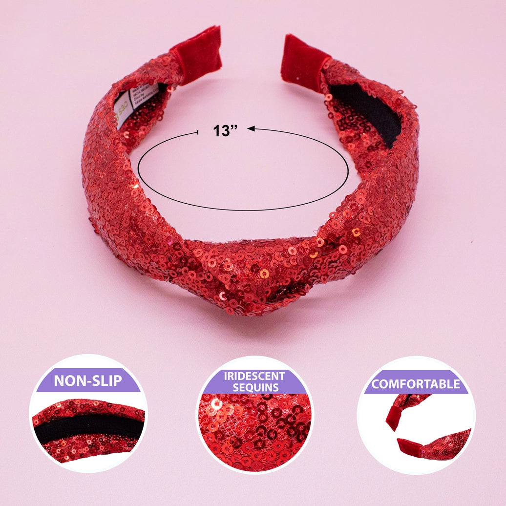 Red Christmas Sequin Knot Headband - Frog Sac