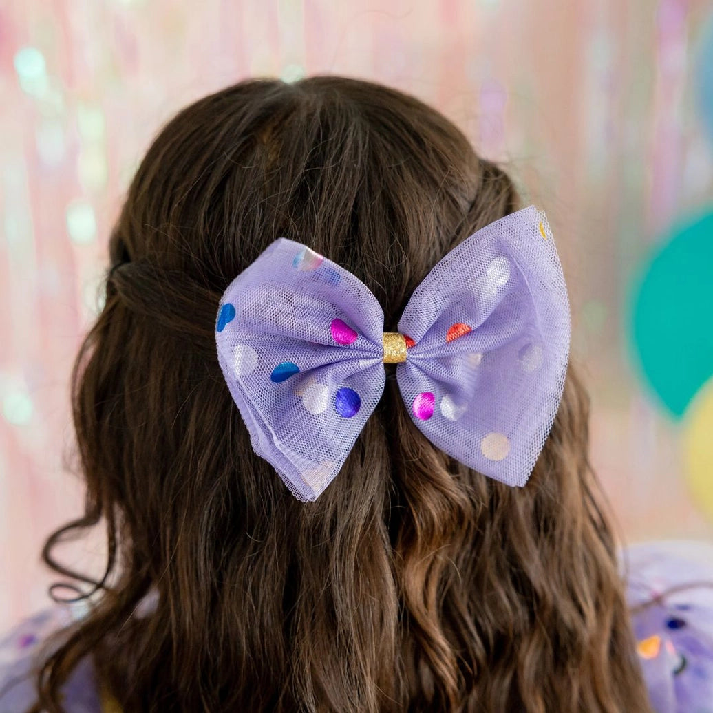Lavender Confetti Tulle Hair Bow Clip - Sweet Wink