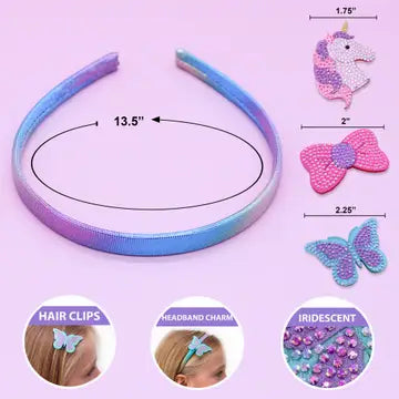 Rhinestone Charm Headband & Hair Clips - Unicorn/Butterfly/Bow - Frog Sac