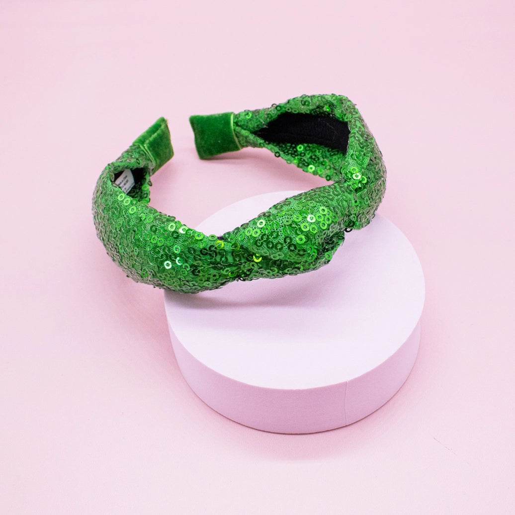 Green Christmas Sequin Knot Headband - Frog Sac