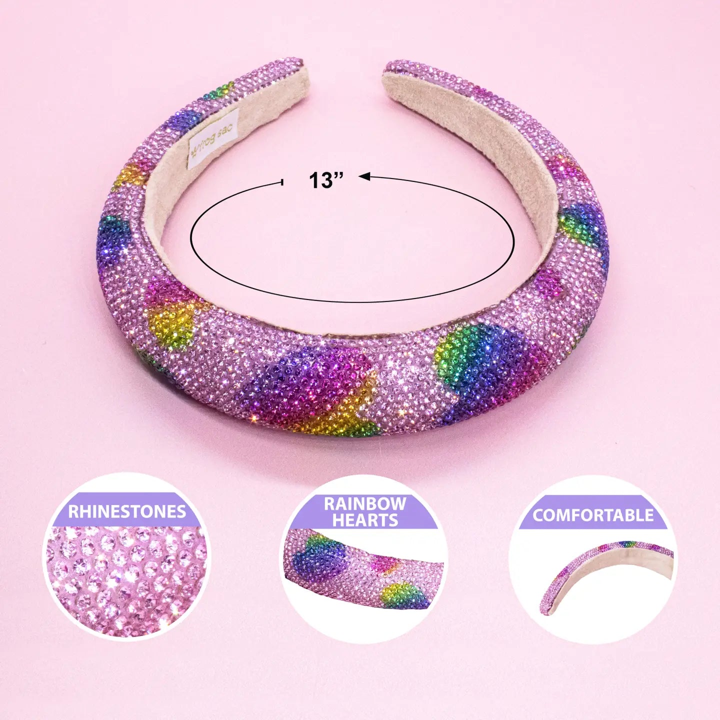 Kids Heart Headband - Padded Rhinestone Hair Band