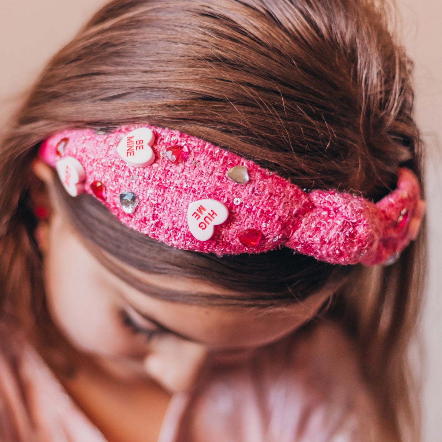 Kids Embellished Knot Headband - Candy Valentines Day Heart