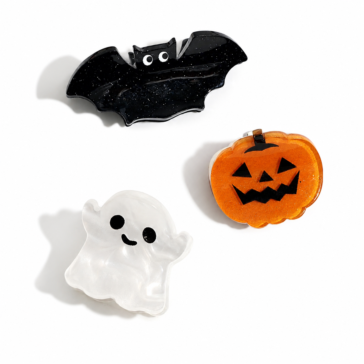 Halloween Mini Hair Claw Set - Bat, Ghost, & Pumpkin