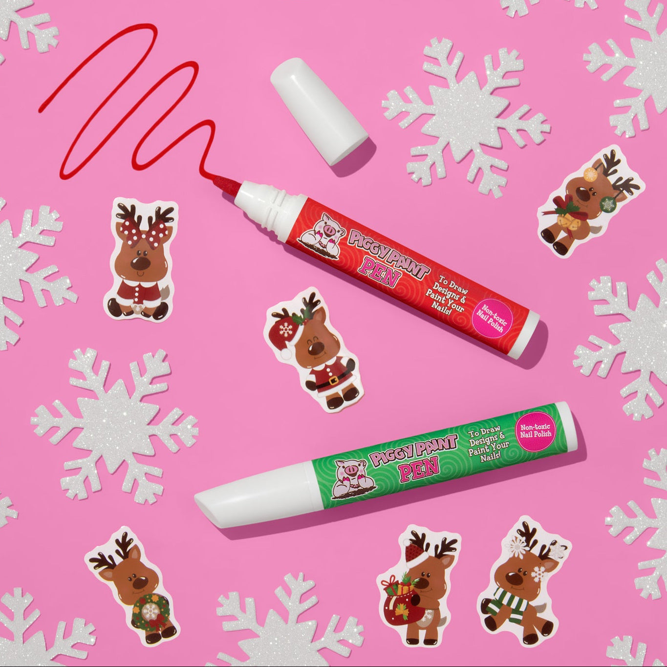 Rudolph’s Red & Green Piggy Paint Pen Bundle - Non-Toxic Nail Polish