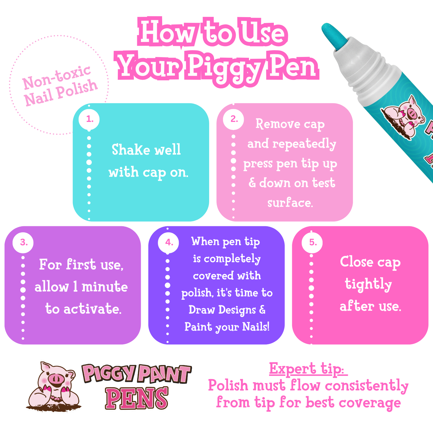 Twirly Teal Piggy Paint Pen - Kids Non-toxic Nail Polish