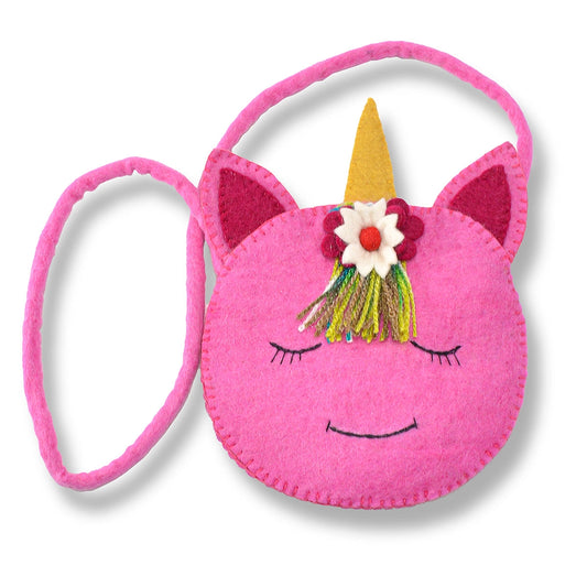 Felted Round Face Unicorn Bross-body Bag - BNB Crafts Inc