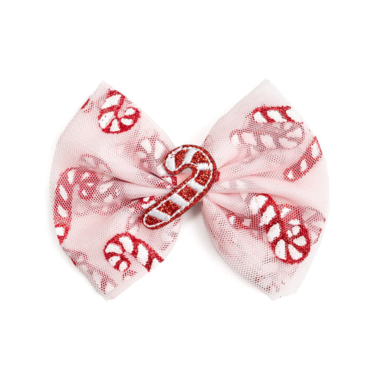 Candy Cane Confetti Christmas Tulle Hair Bow - Holiday - Sweet Wink