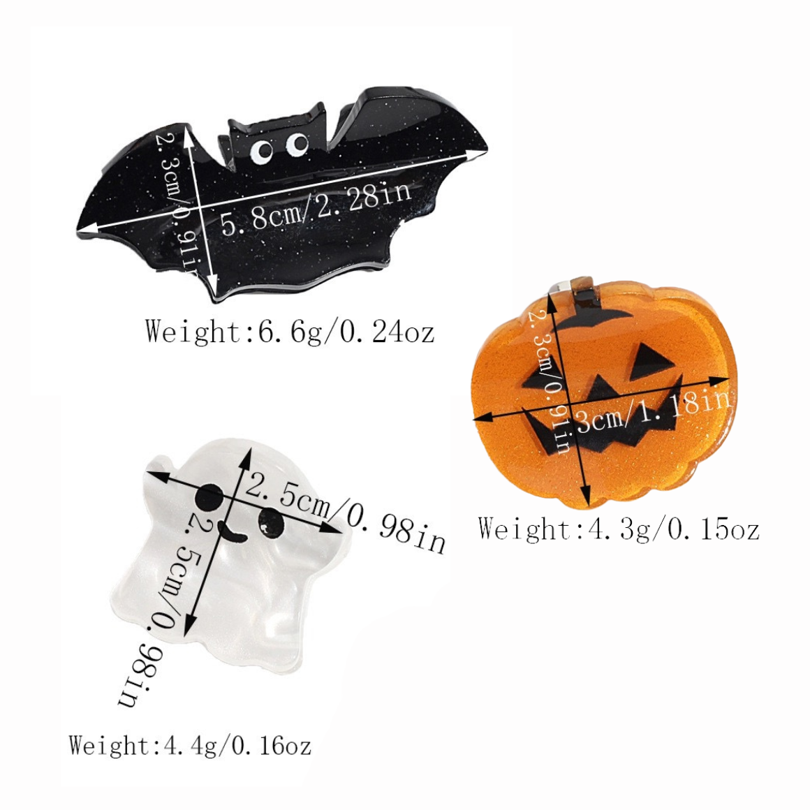 Halloween Mini Hair Claw Set - Bat, Ghost, & Pumpkin