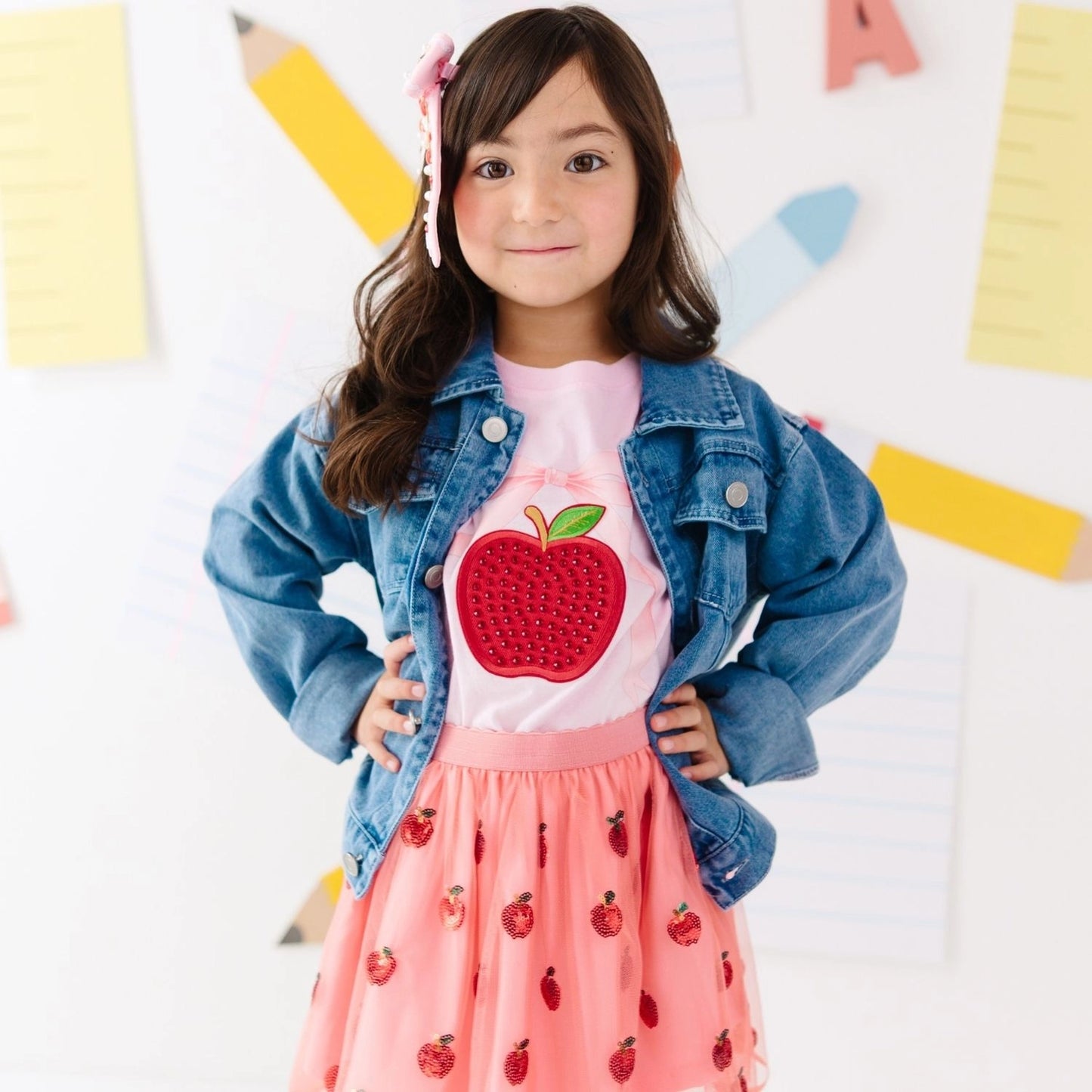 Apple Gemstone Bow Clip - Hair Bows - Back To School