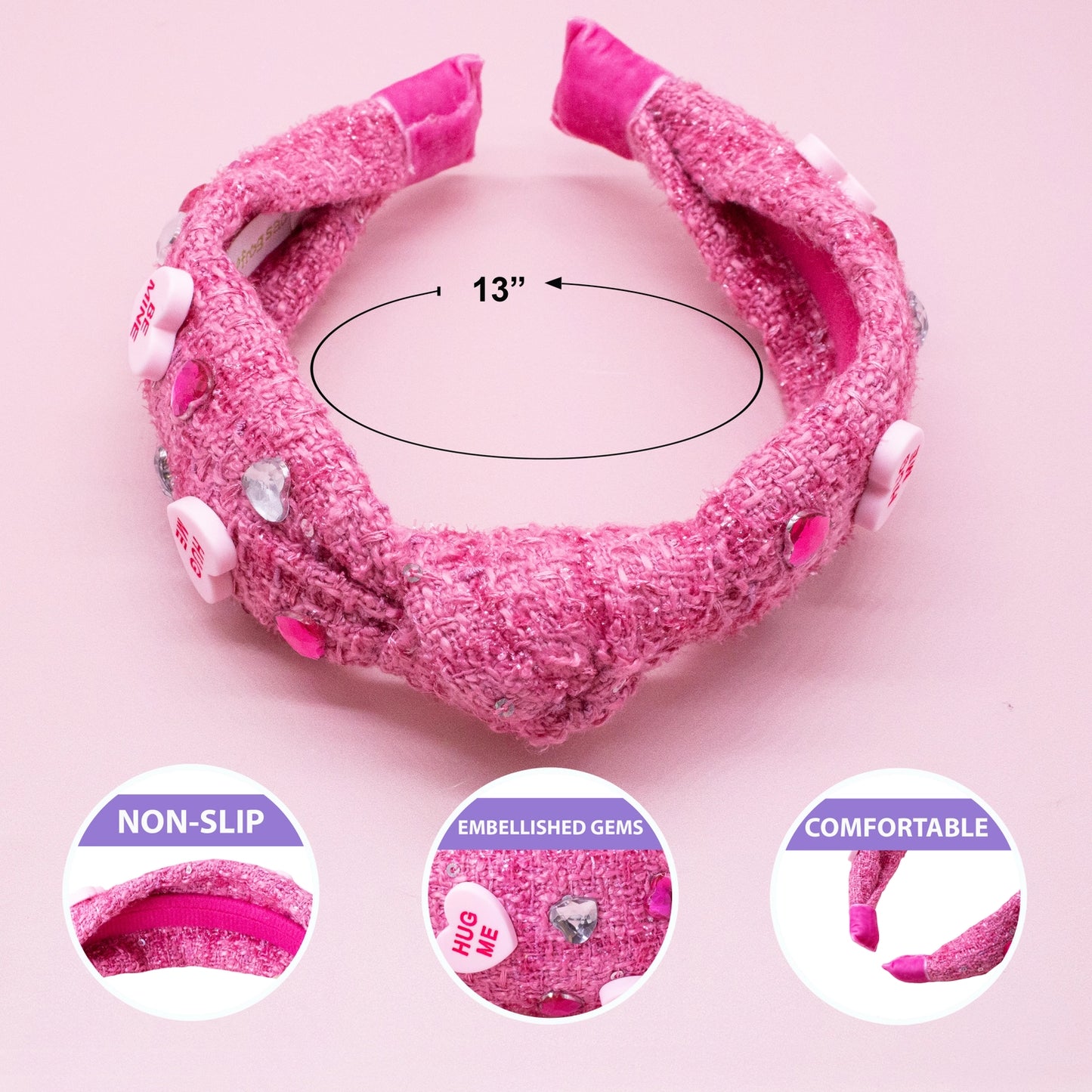 Kids Embellished Knot Headband - Candy Valentines Day Heart
