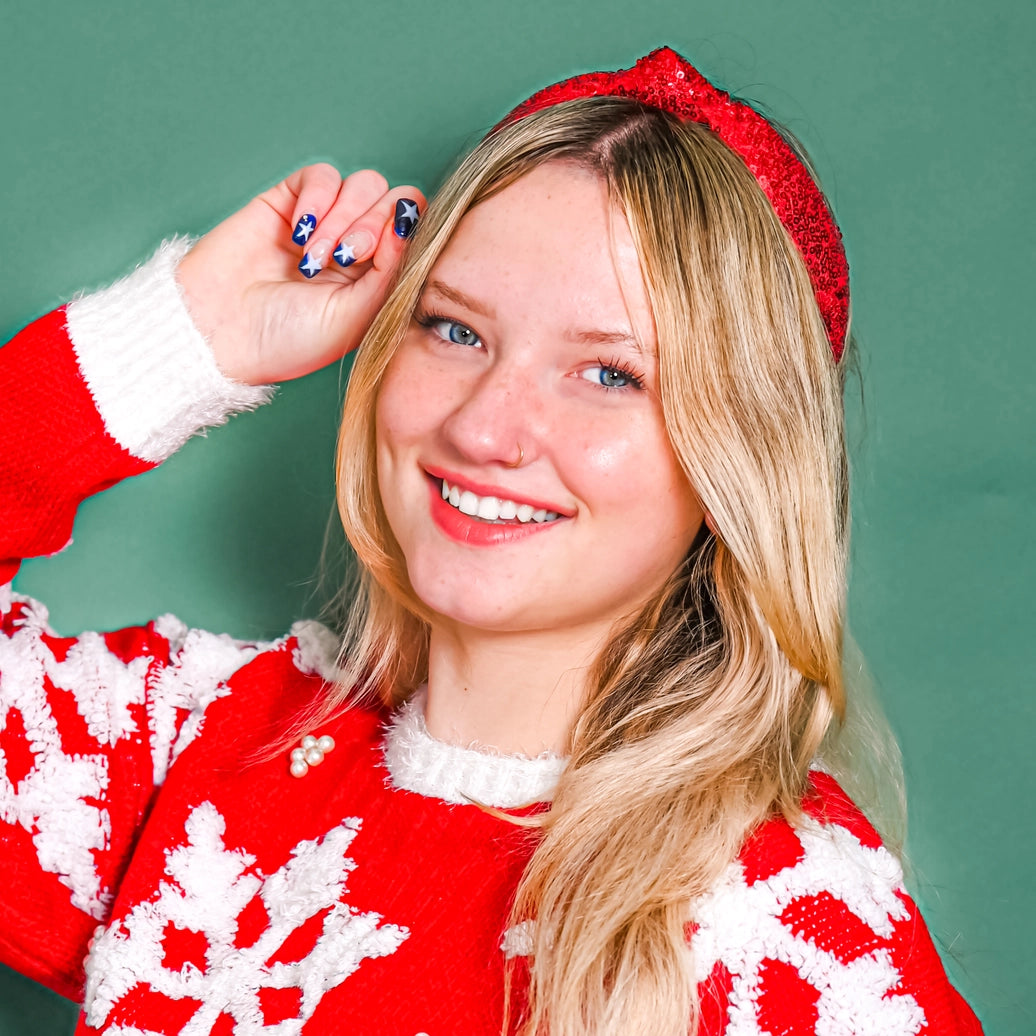 Red Christmas Sequin Knot Headband - Frog Sac