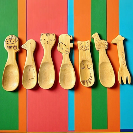 Bamboo Animal Kids & Toddler Utensils - Set of 7 - Bamboo Switch