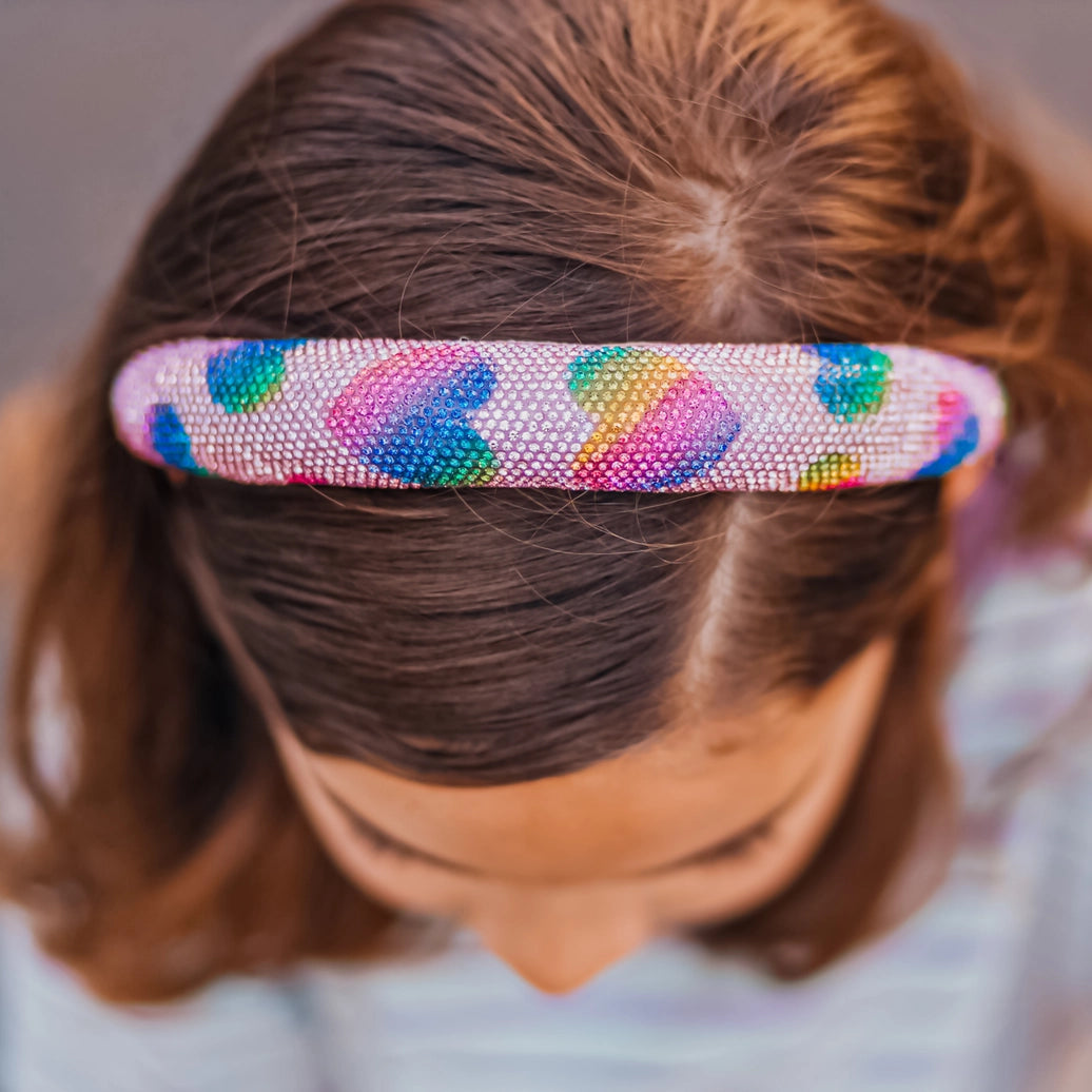 Kids Heart Headband - Padded Rhinestone Hair Band