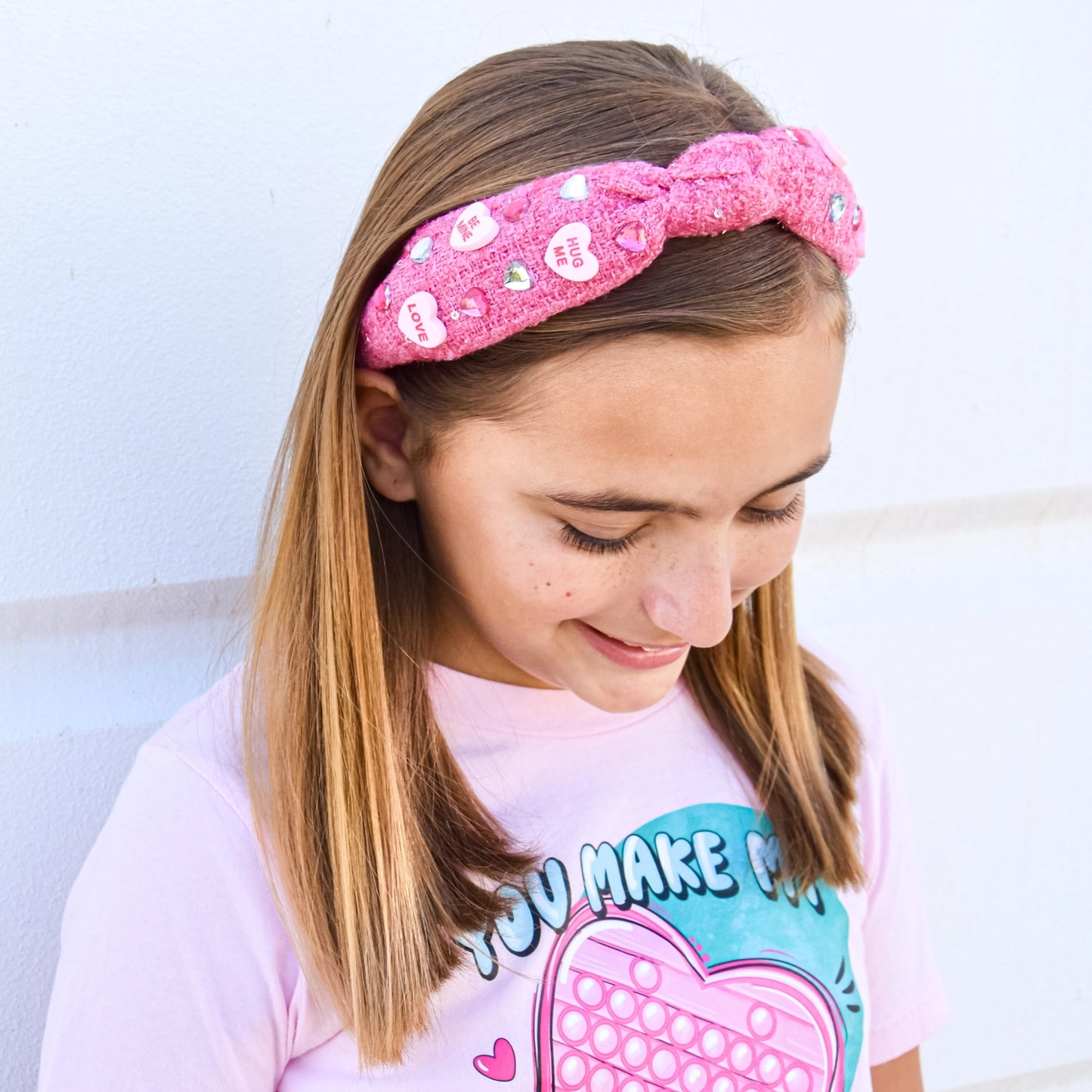 Kids Embellished Knot Headband - Candy Valentines Day Heart