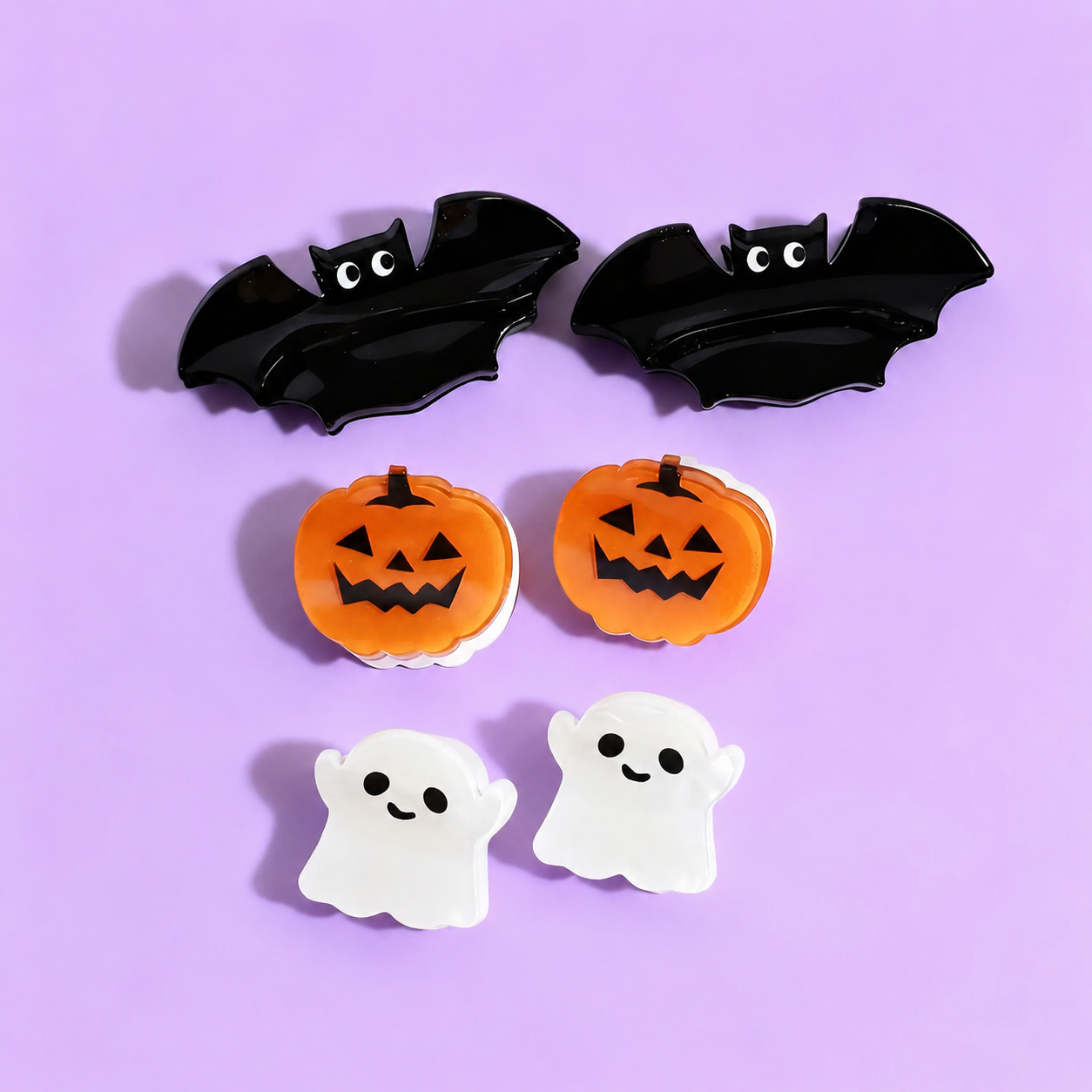 Halloween Mini Hair Claw Set - Bat, Ghost, & Pumpkin