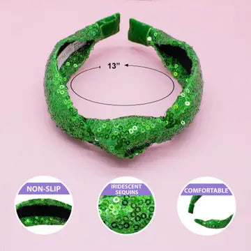 Green Christmas Sequin Knot Headband - Frog Sac