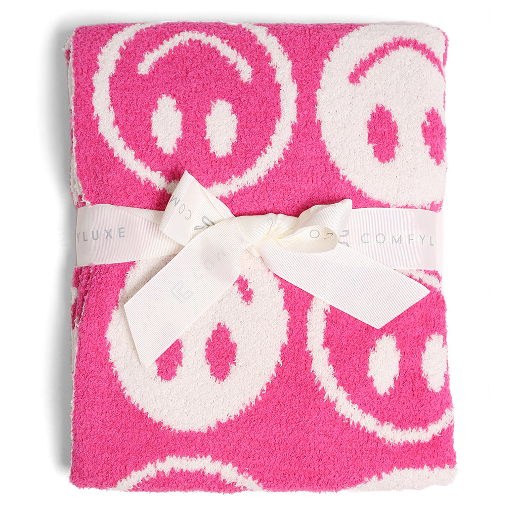 Repeated Happy Face Pattern Kids Throw Blanket