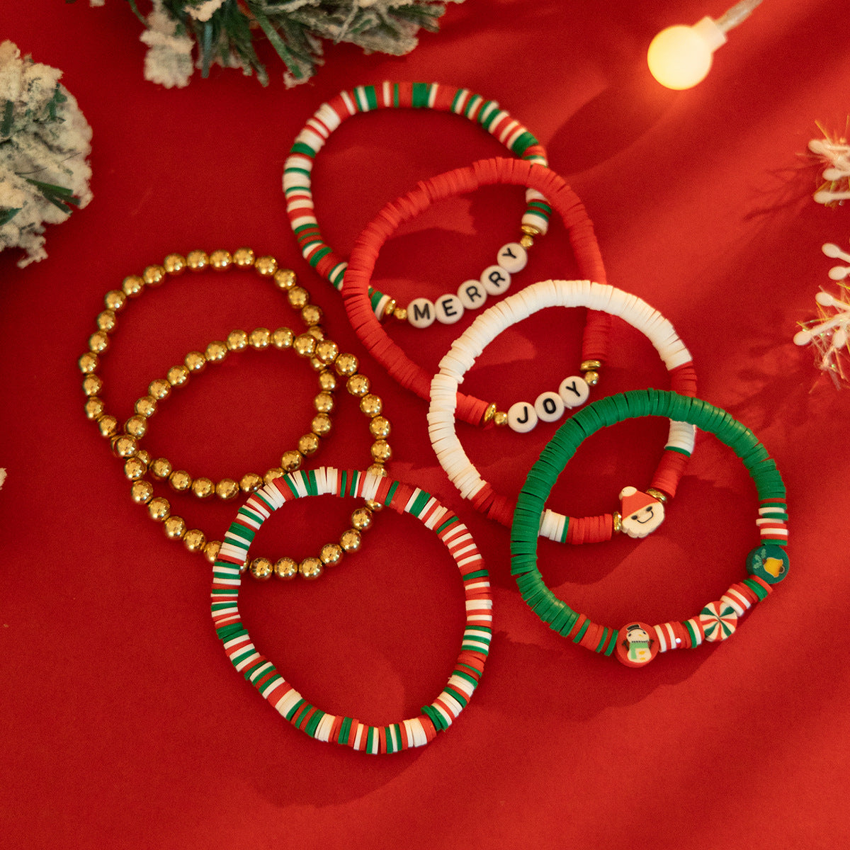 Christmas Red & Green Bead Bracelet Set