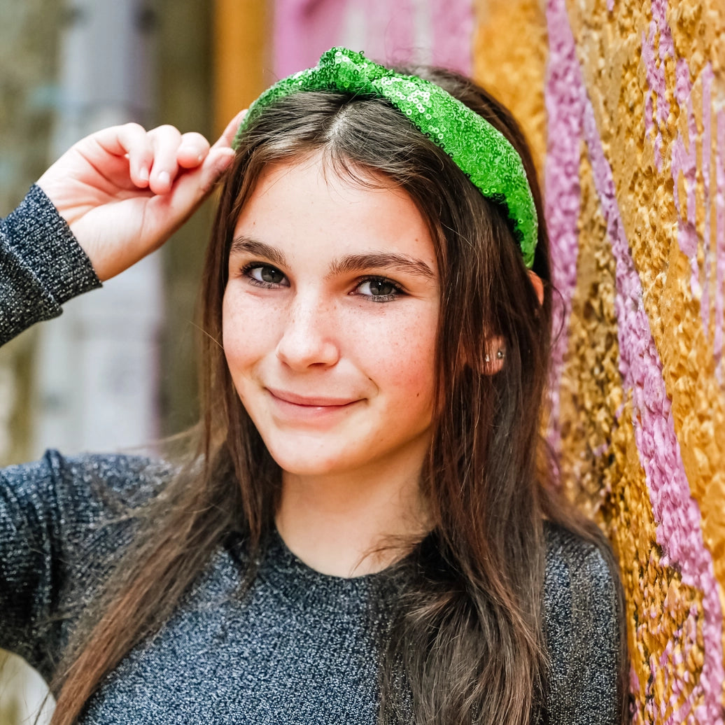 Green Christmas Sequin Knot Headband - Frog Sac